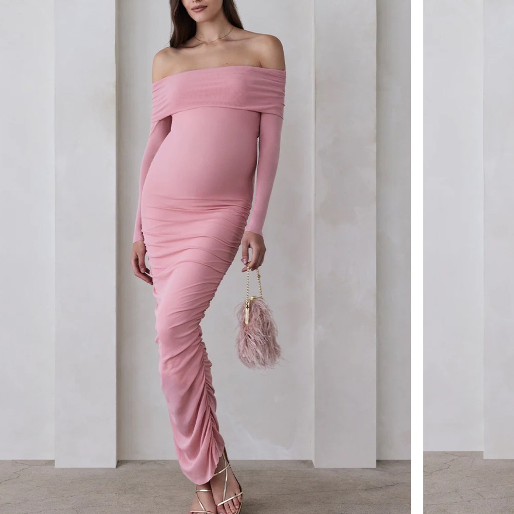 Bumpsuit maternity pink ruched Off-Shoulder Dress